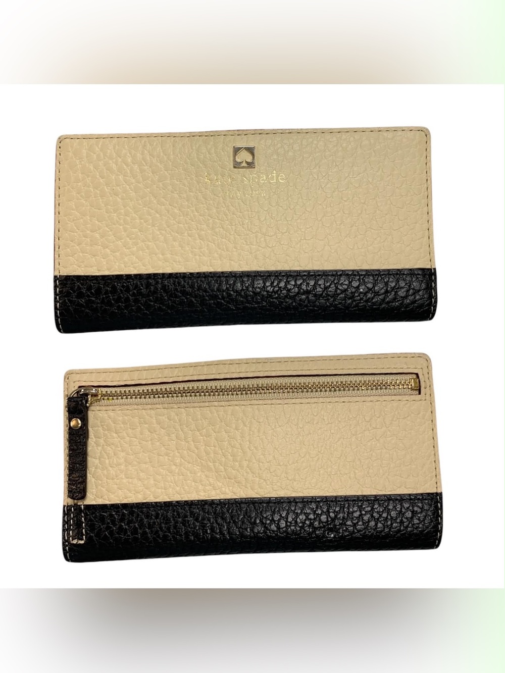 kate spade Beige and Black Leather Continental Wallet